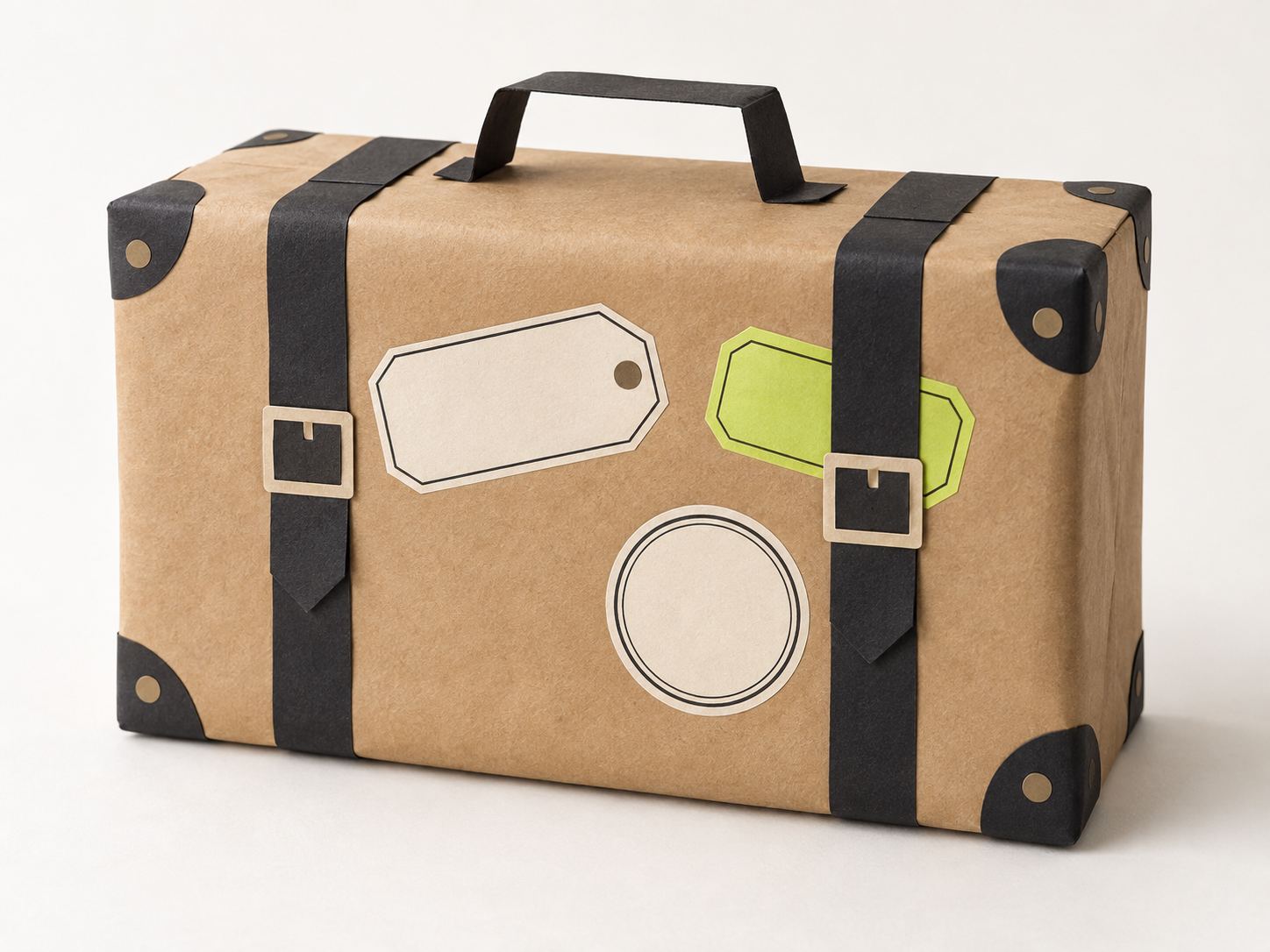 Gift wrapped as a playful kraft-paper suitcase